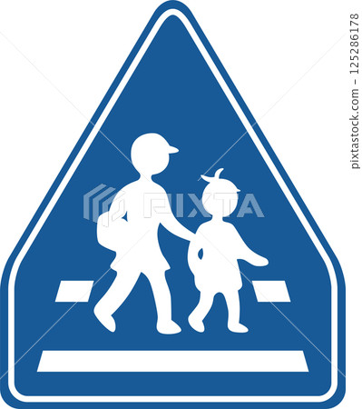 Color illustration of a sign: Crosswalk 125286178