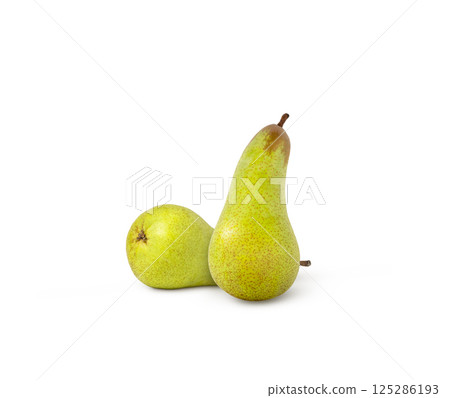 Two green pears isolated. Juicy conference pear isolated with shadow 125286193