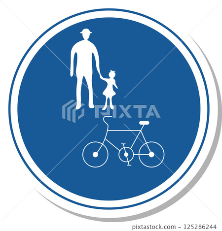 Sticker-style illustration of a sign: Priority for ordinary bicycles and pedestrians Sticker-style illustration of a sign: Priority for ordinary bicycles and pedestrians 125286244
