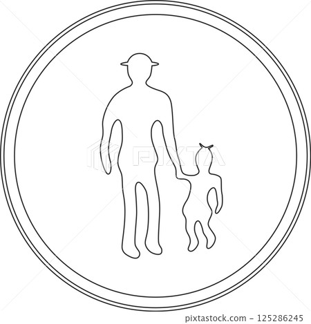 Line drawing illustration of a sign for pedestrians only Line drawing illustration of a sign for pedestrians only 125286245