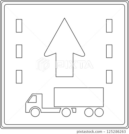 Line drawing illustration of a sign: Designated section of the first lane of a highway for towing vehicles Line drawing illustration of a sign: Designated section of the first lane of a highway for towing vehicles 125286263