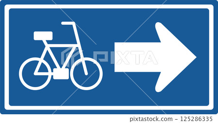 Color illustration of a sign: One-way traffic for small motorized bicycles and bicycles 125286335