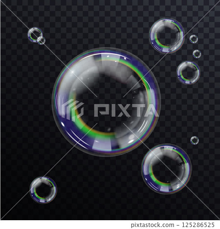 Vector soap bubbles hover gracefully, blending pastel tones naturally. Vector soap bubbles hover gracefully, blending pastel tones naturally. 125286525