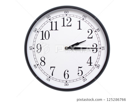 Round wall clock with black frame showing time at 02:15 or 14:15. Ideal for concepts of time or scheduling. Round wall clock with black frame showing time at 02:15 or 14:15. Ideal for concepts of time or scheduling. 125286766