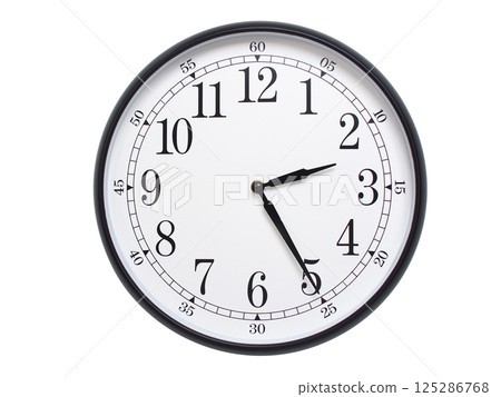 Round wall clock with black frame showing time at 02:25 or 14:25. Ideal for concepts of time or scheduling. Round wall clock with black frame showing time at 02:25 or 14:25. Ideal for concepts of time or scheduling. 125286768
