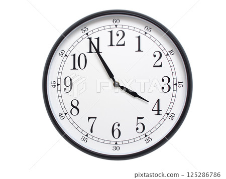 Round wall clock with black frame showing time at 03:55 or 15:55. Ideal for concepts of time or scheduling. Round wall clock with black frame showing time at 03:55 or 15:55. Ideal for concepts of time or scheduling. 125286786