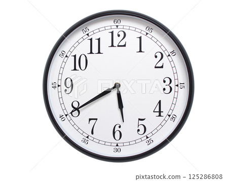 Round wall clock with black frame showing time at 05:40 or 17:40. Ideal for concepts of time or scheduling. Round wall clock with black frame showing time at 05:40 or 17:40. Ideal for concepts of time or scheduling. 125286808