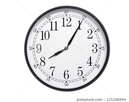 Round wall clock with black frame showing time at 08:05 or 20:05. Ideal for concepts of time or scheduling. Round wall clock with black frame showing time at 08:05 or 20:05. Ideal for concepts of time or scheduling. 125286844