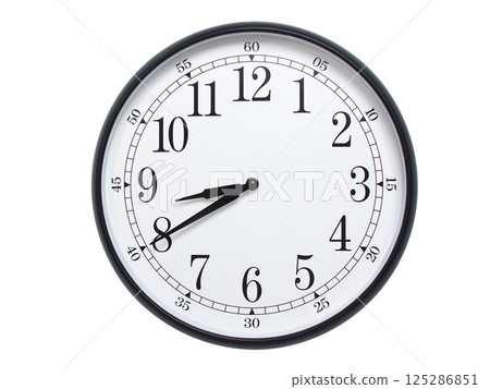 Round wall clock with black frame showing time at 08:40 or 20:40. Ideal for concepts of time or scheduling. Round wall clock with black frame showing time at 08:40 or 20:40. Ideal for concepts of time or scheduling. 125286851