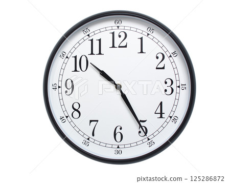 Round wall clock with black frame showing time at 10:25 or 22:25. Ideal for concepts of time or scheduling. Round wall clock with black frame showing time at 10:25 or 22:25. Ideal for concepts of time or scheduling. 125286872
