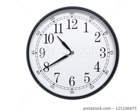 Round wall clock with black frame showing time at 10:40 or 22:40. Ideal for concepts of time or scheduling. Round wall clock with black frame showing time at 10:40 or 22:40. Ideal for concepts of time or scheduling. 125286875