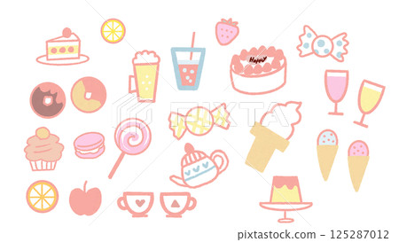 Cute hand-drawn sweets illustration material set Cute hand-drawn sweets illustration material set 125287012