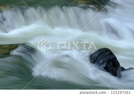 梅雨季節水位上升的高野川水流特寫 125287261