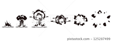 Step by step animation of origin or extinguishment explosion. Bomb boom exploding effect. Weapon attack. Comic dynamite detonation stages. Burst graphic silhouette elements vector set 125287499
