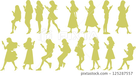Illustration set of women touching smartphones 125287557