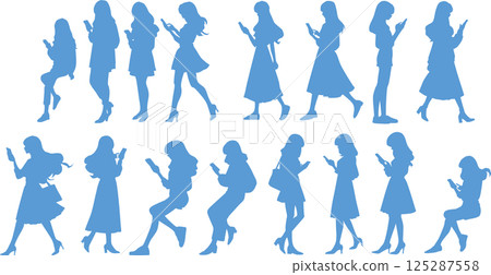 Illustration set of women touching smartphones 125287558