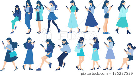 Illustration set of women touching smartphones 125287559