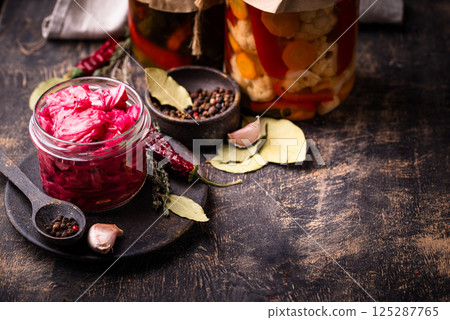 Healthy homemade fermented food in jars Healthy homemade fermented food in jars 125287765