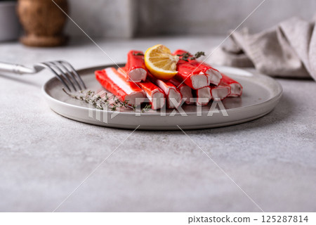 Surimi sticks from crab meat Surimi sticks from crab meat 125287814