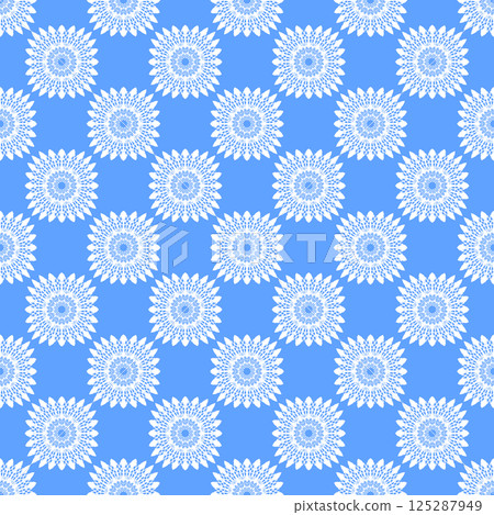 Winter seamless pattern with white snowflakes on blue background. Vector illustration for fabric, textile wallpaper, posters, gift wrapping paper. Christmas vector illustration. Falling snow 125287949