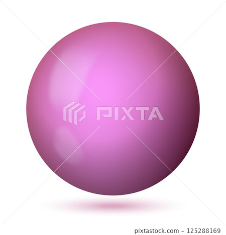 Glass pink ball or precious pearl. Glossy realistic ball, 3D sphere. Abstract vector illustration highlighted on a white background. Big metal bubble with shadow 125288169