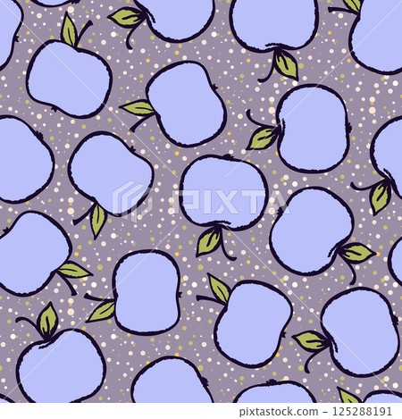 Seamless pattern with apple on color background. Natural delicious fresh ripe tasty fruit. Vector illustration for print, fabric, textile, banner, design. Stylized apples with leaves. Food concept Seamless pattern with apple on color background. Natural delicious fresh ripe tasty fruit. Vector illustration for print, fabric, textile, banner, design. Stylized apples with leaves. Food concept 125288191