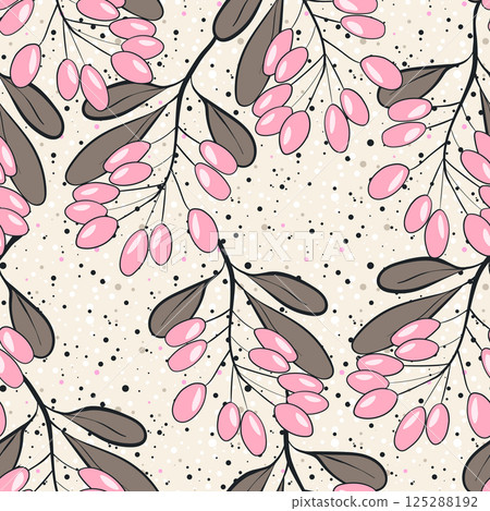 Seamless pattern with sea buckthorn. Natural fresh ripe tasty berries. Vector illustration for background, packaging, textile, fabric and various other designs 125288192