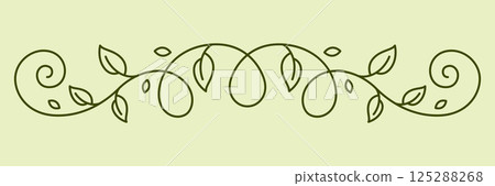 Floral curling element. Decorative nature swirling divider with leaves. 125288268