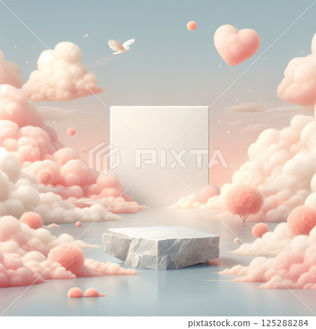 大理石平底覆紅白日式雲信封，情人節，生日，週年紀念日，婚禮，美容產品展架寬幅公告公告材料片 125288284