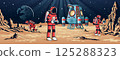 Group of astronauts exploring rocky alien terrain Group of astronauts exploring rocky alien terrain 125288323