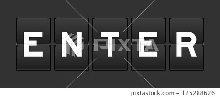 Black color analog flip board with word enter on gray background 125288626