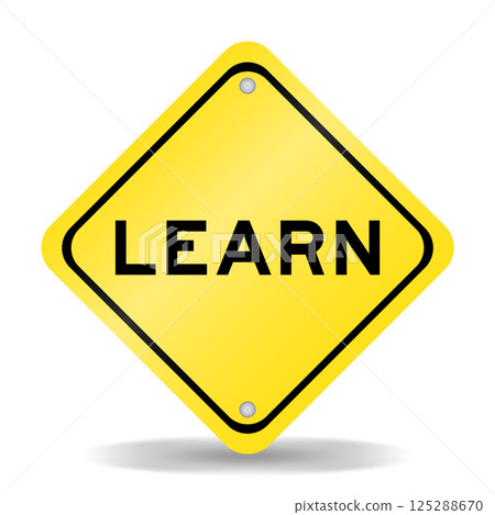 Yellow color transportation sign with word learn on white background 125288670
