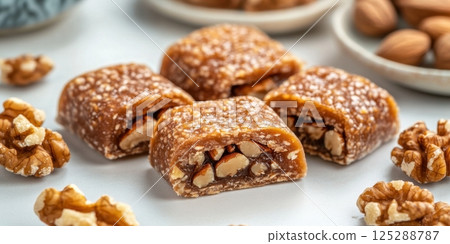 Georgia Independence Day Close-up of delicious walnut and fig confectionery with almonds 125288787