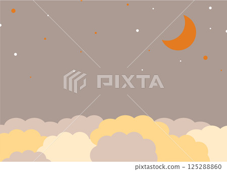 Illustration of clouds and a crescent moon in the night sky 125288860