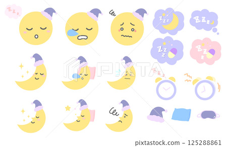 Sleeping moon, cute illustrations and icon set of sleep Sleeping moon, cute illustrations and icon set of sleep 125288861
