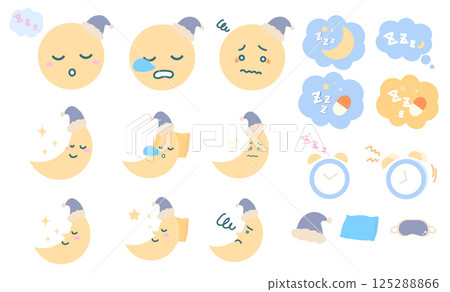 沉睡的月亮、可愛的插圖和睡眠圖示集 125288866