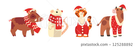 Funny Animal Wear Christmas Clothing Accessory Vector Set 125288892