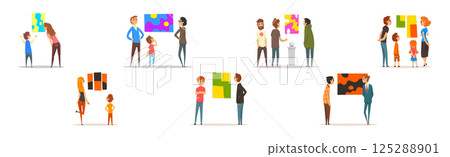People at Art Gallery Look at Museum Exhibition Vector Set People at Art Gallery Look at Museum Exhibition Vector Set 125288901
