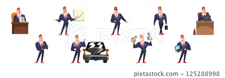 Successful Business Man Character in Formal Suit Vector Set 125288998