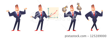 Successful Business Man Character in Formal Suit Vector Set 125289000