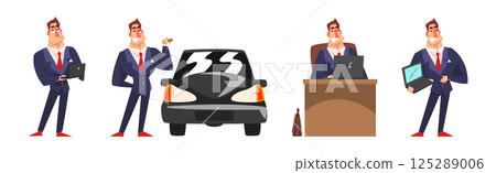 Successful Business Man Character in Formal Suit Vector Set 125289006