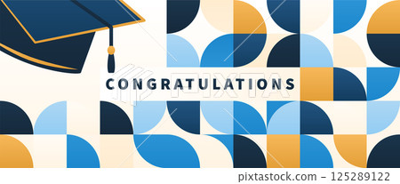 Congratulations graduates vector illustration. Congrats class of 2025. Graduation party, invitation grad ceremony graphic design template with geometric pattern, text, graduation cap Congratulations graduates vector illustration. Congrats class of 2025. Graduation party, invitation grad ceremony graphic design template with geometric pattern, text, graduation cap 125289122