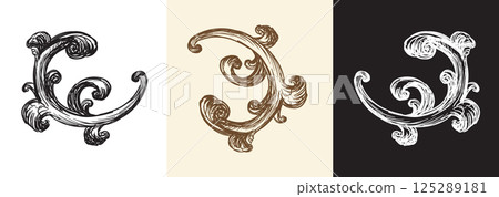 Set damask hand drawing design element vector illustration 125289181