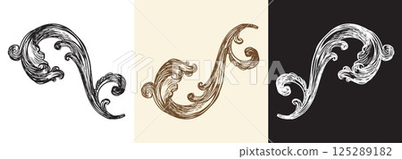 Set damask hand drawing design element vector Set damask hand drawing design element vector 125289182