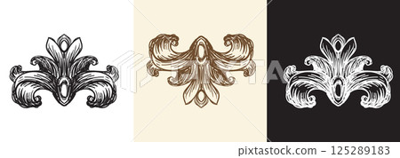 Set damask hand drawing design element vector graphic illustration 125289183