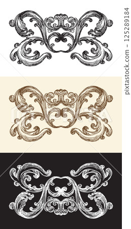 Set damask hand drawing design element vector graphic 125289184