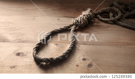 A loop made from old thick rope A loop made from old thick rope 125289380
