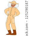 Man beekeeper in protective gear standing proudly, cartoon flat vector illustration on white background 125290187