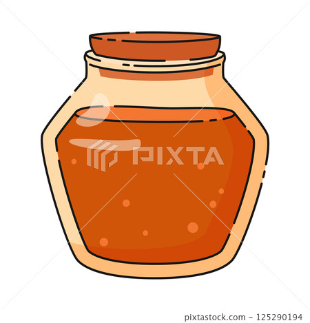 Jar with cork with dark orange honey natural sweetness. Beekeeping 125290194