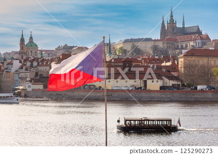 Prague Castle in Prague Czech Republic with Czech flag 125290273
